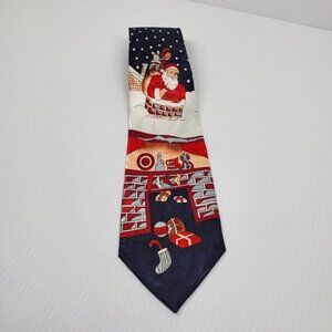 Sang Ho Rooftop Santa in a Chimney with Snow Holiday Necktie Polyester 58"x3.75"
